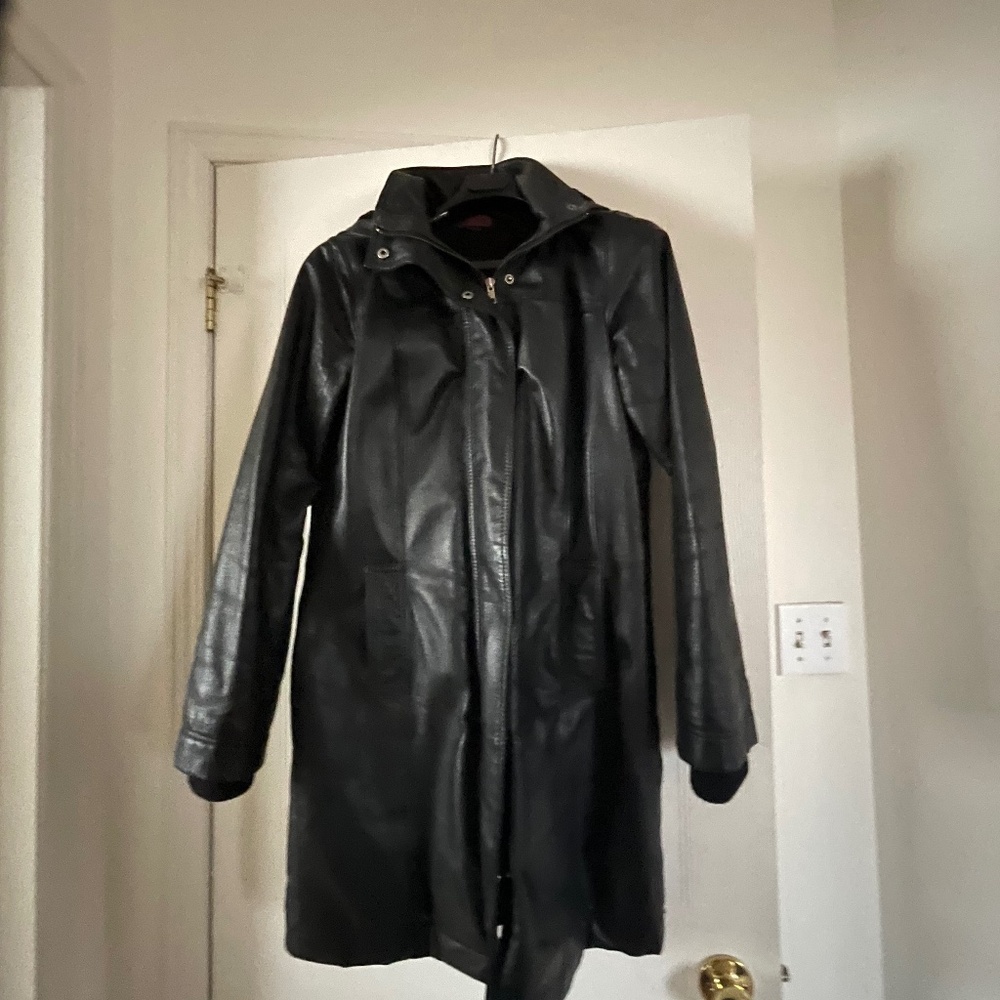 Danier, Winter Black Leather Jacket, size M, removable insulated hoodie, women